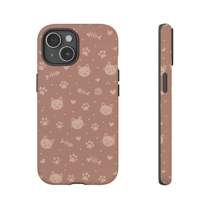 Cute Cat Pattern Phone Case | Paw Prints, Fishbone & Yarn Design Tough Case