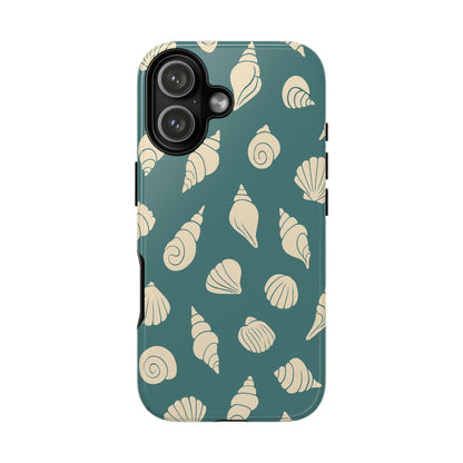 Seashell Pattern Phone Case | Teal Coastal Shells Tough Case for Iphone, Samsung Galaxy and Pixel