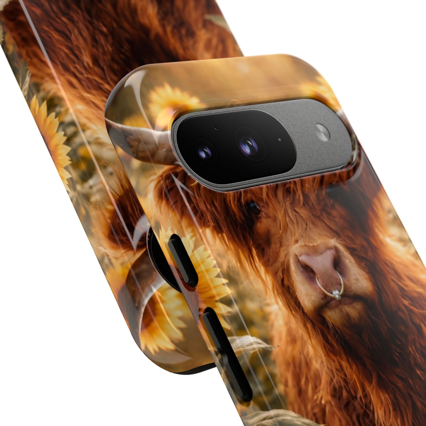 Highland Cow Sunflower Phone Case | Floral Farmhouse iPhone, Samsung Galaxy and Pixel Cover