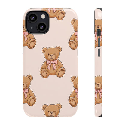 Teddy Bear Phone Case | Cute Coquette Aesthetic Pink Bear Pattern Case | Kawaii Soft Girl iPhone & Samsung Tough Protective Case