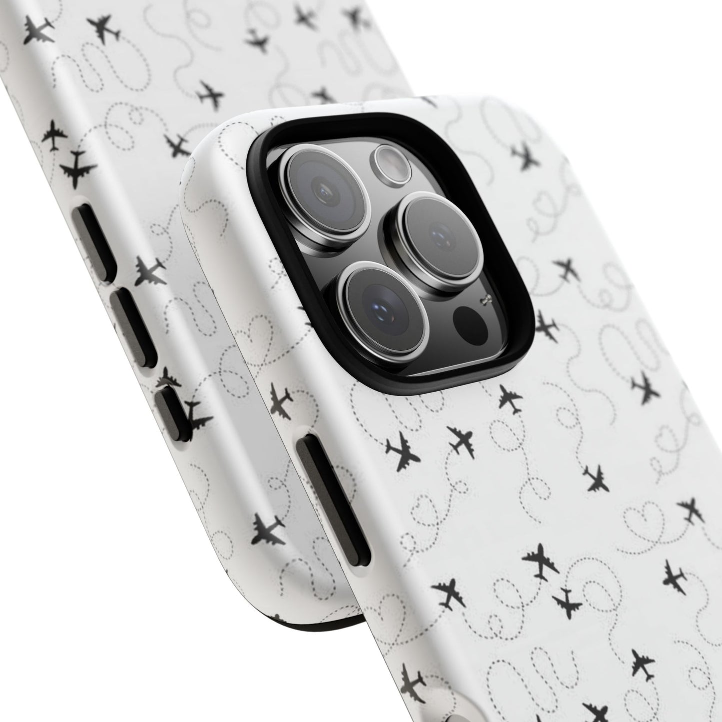 Minimal Paper Airplane Pattern Phone Case – Black White Aesthetic Tough Cover