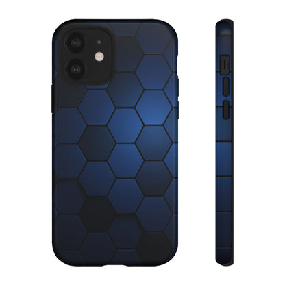 Blue Hexagon Gradient Phone Case | Honeycomb Geometric Tech Aesthetic | Minimalist Tough Case for iPhone & Samsung