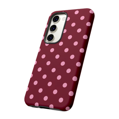 Pink Polka Dot Phone Case – Cute Aesthetic Tough Protective Phone Cover for Iphone, Samsung Galaxy and Pixel