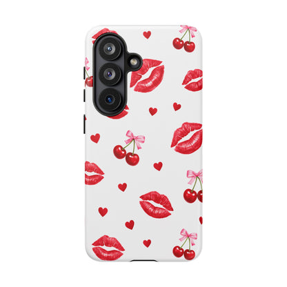 Red Lips & Cherry Phone Case – Y2K Retro Aesthetic Tough Cover