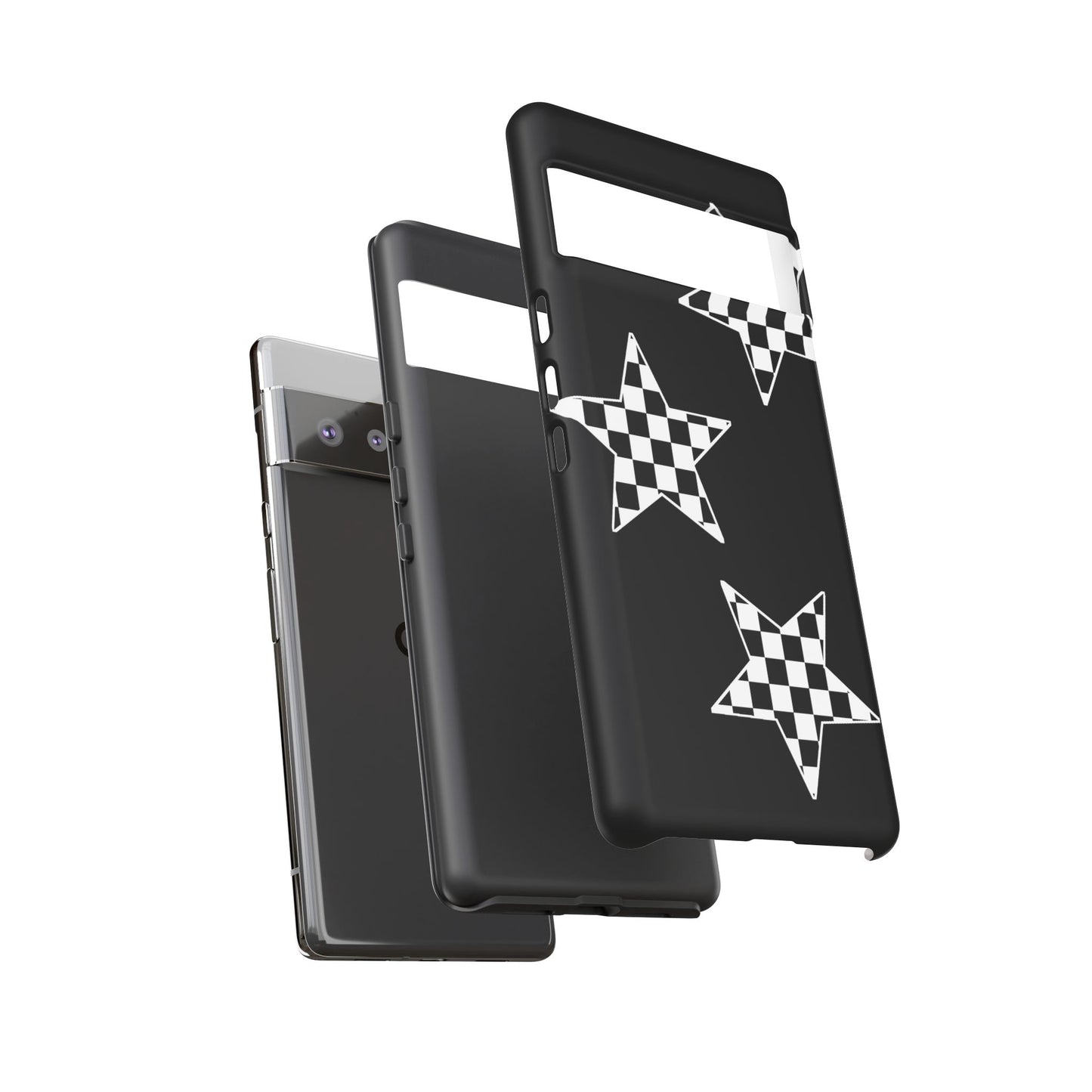 Checkered Star Tough Phone Case – Black Retro Graphic Protective Cover for Iphone, Samsung Galaxy and Pixel