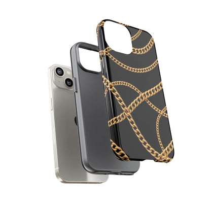 Luxury Gold Chain Phone Case – Black Designer Style Tough Protective Cover for Iphone, Samsung Galaxy and Pixel