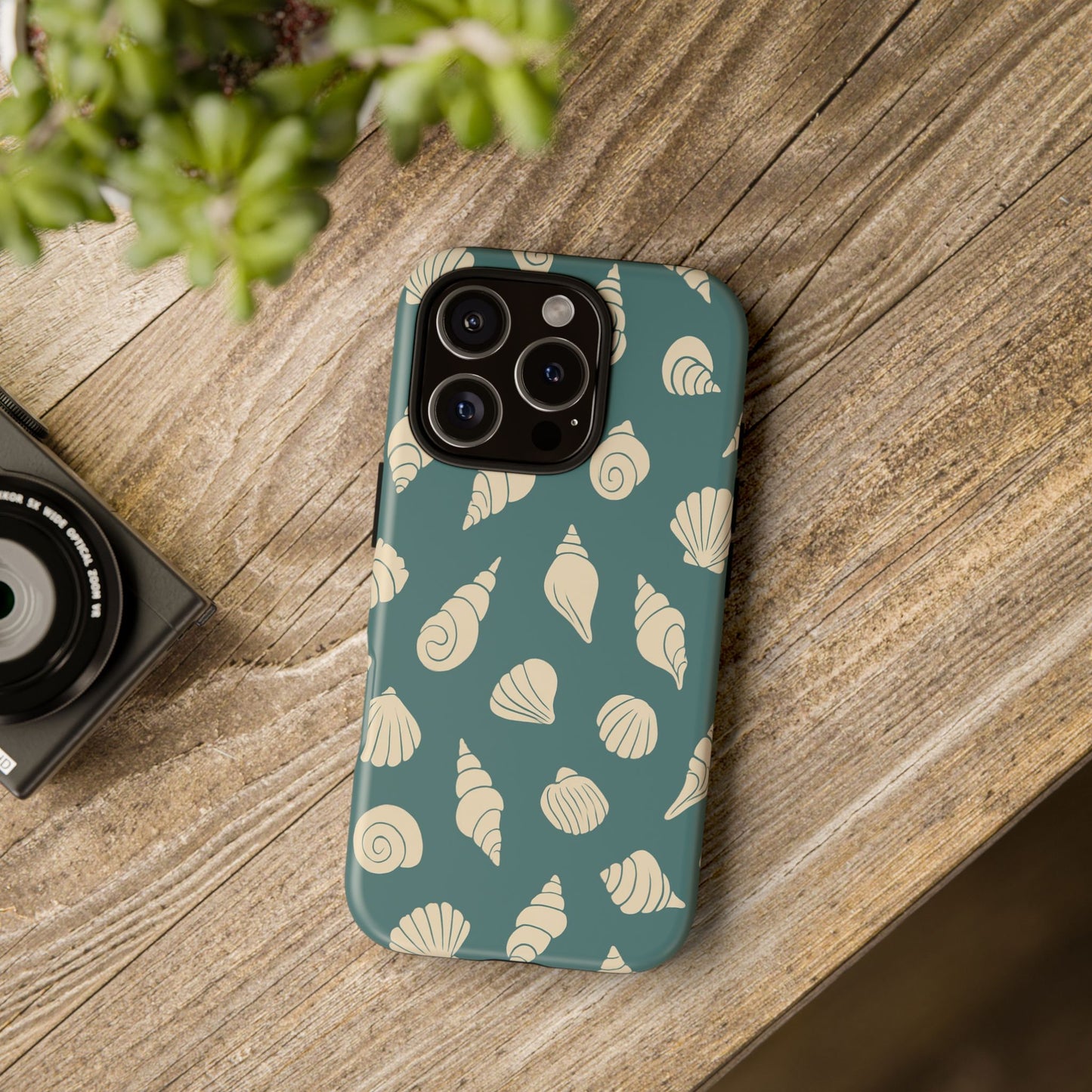 Seashell Pattern Phone Case | Teal Coastal Shells Tough Case for Iphone, Samsung Galaxy and Pixel