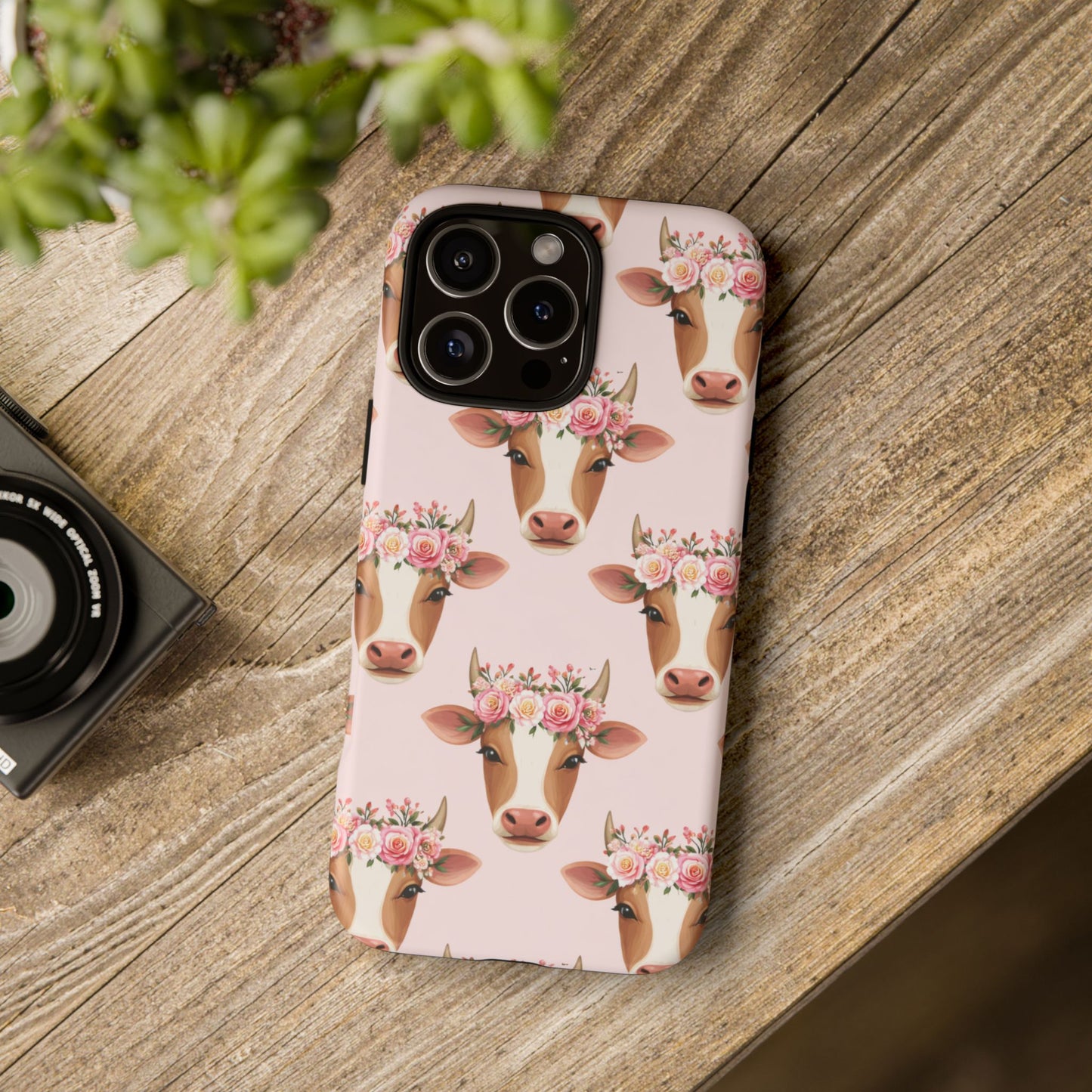 Floral Cow Phone Case – Cute Pink Cow Print Tough Protective Case for Iphone, Samsung Galaxy and Pixel