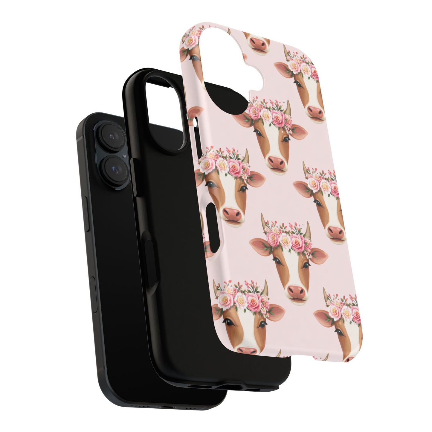 Floral Cow Phone Case – Cute Pink Cow Print Tough Protective Case for Iphone, Samsung Galaxy and Pixel