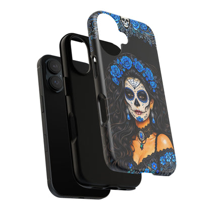 Blue Sugar Skull Woman Phone Case – Day of the Dead Aesthetic Tough Cover