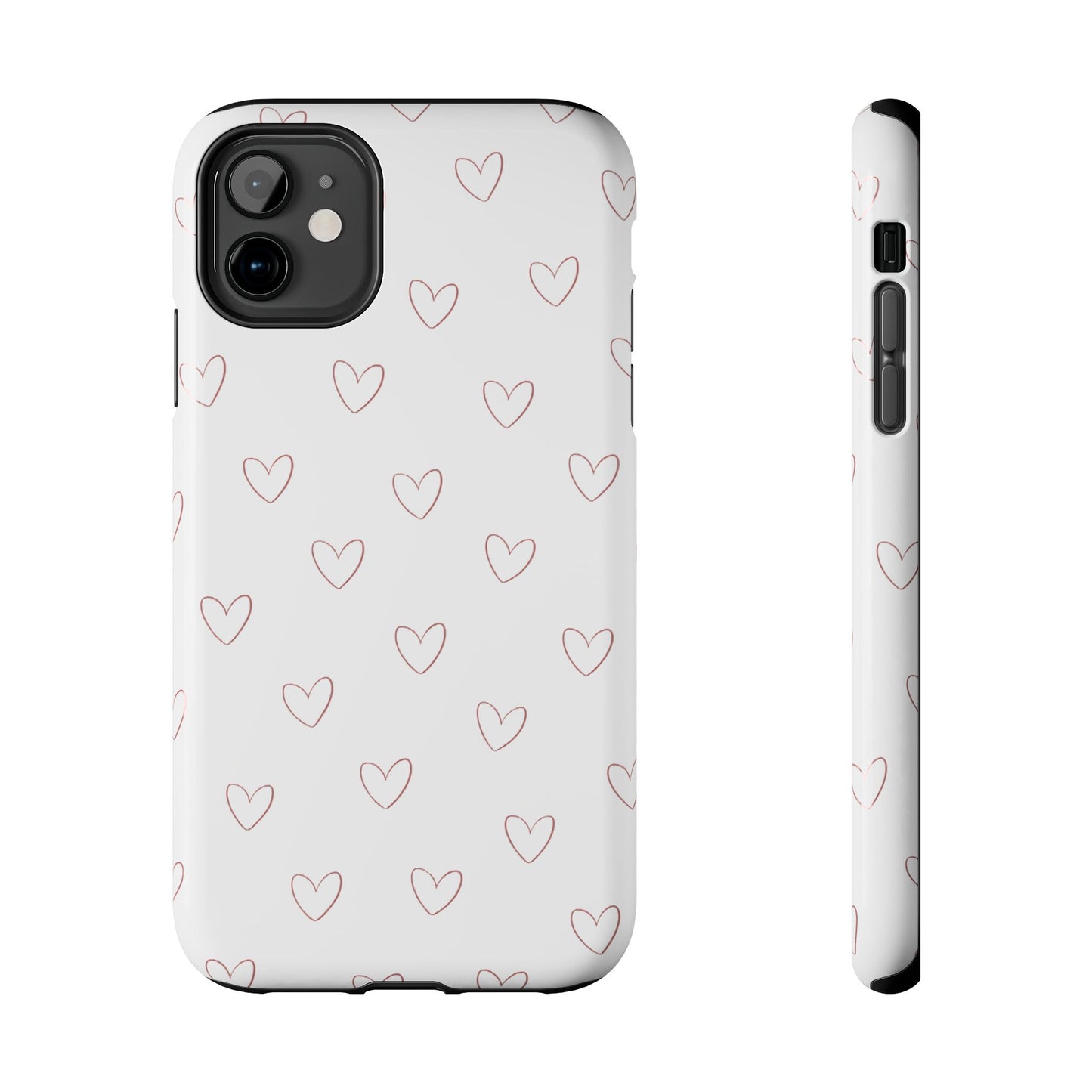 Hand-Drawn Hearts Tough Phone Case | Minimal Pink Heart Pattern
