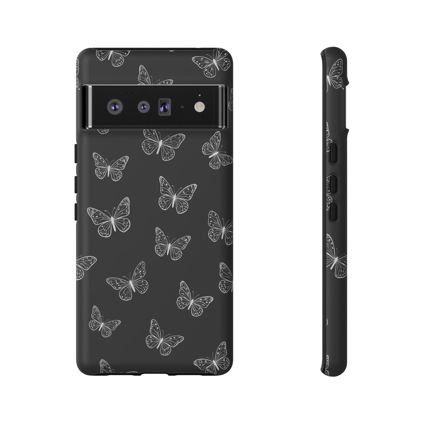 White Butterfly Pattern Phone Case – Dark Aesthetic Monochrome Tough Cover