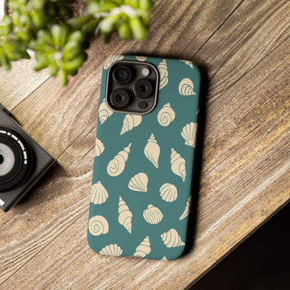 Seashell Pattern Phone Case | Teal Coastal Shells Tough Case for Iphone, Samsung Galaxy and Pixel