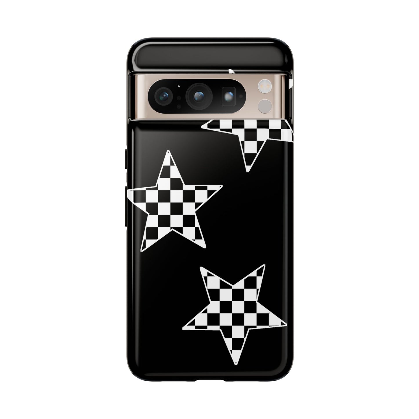 Checkered Star Tough Phone Case – Black Retro Graphic Protective Cover for Iphone, Samsung Galaxy and Pixel