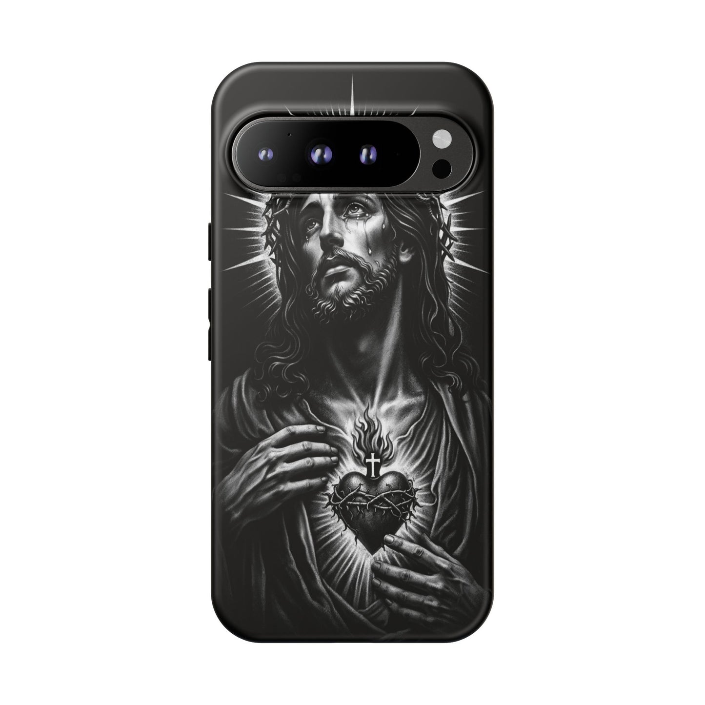 Jesus Sacred Heart Phone Case Black White Christian Faith Aesthetic
