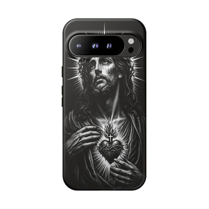 Jesus Sacred Heart Phone Case Black White Christian Faith Aesthetic