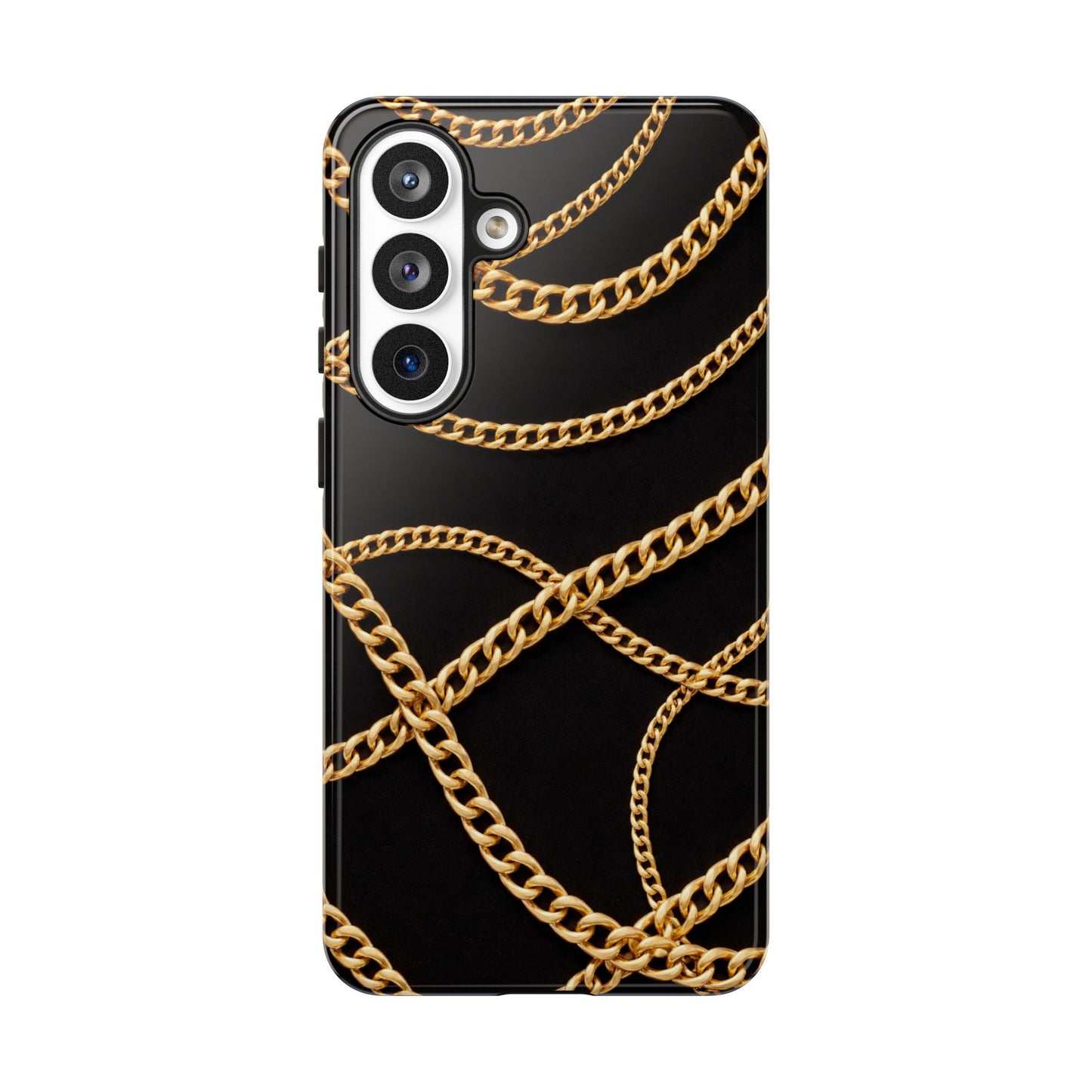 Luxury Gold Chain Phone Case – Black Designer Style Tough Protective Cover for Iphone, Samsung Galaxy and Pixel