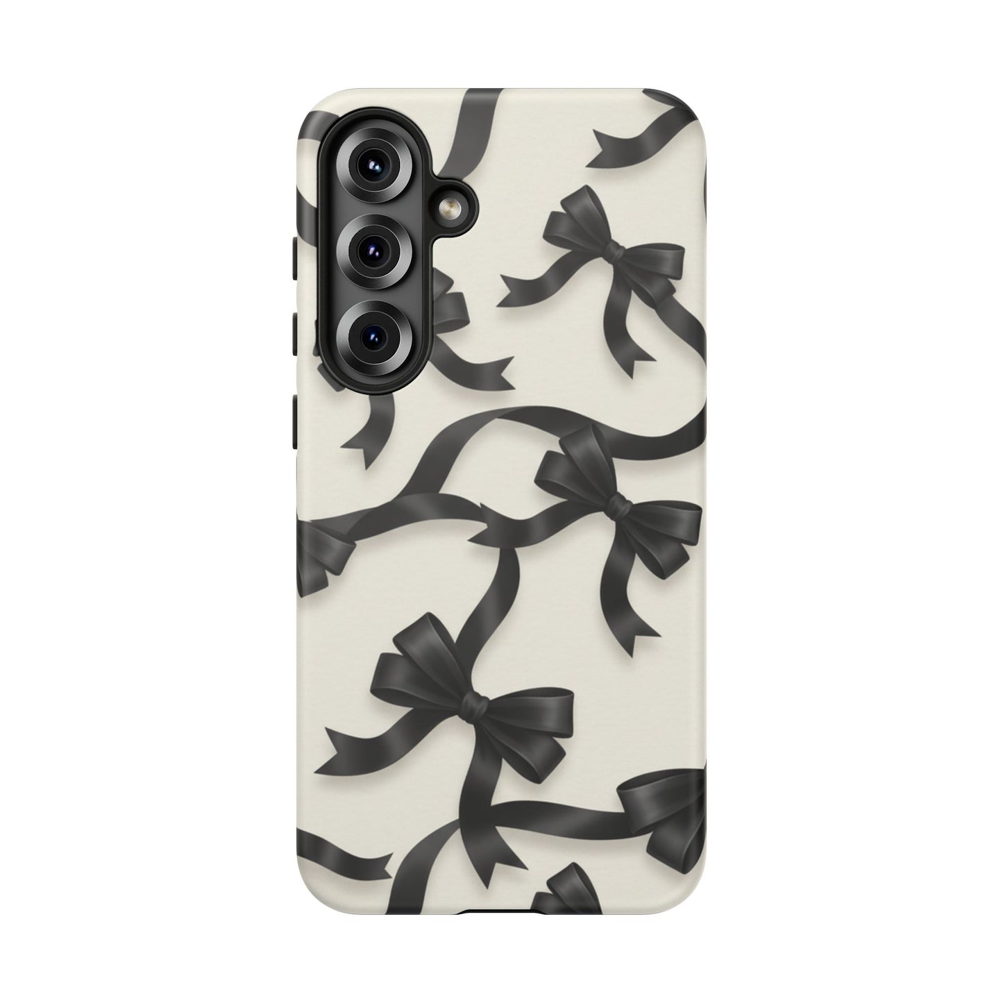 Black Ribbon Bow Phone Case, Minimal Bow Pattern Tough Protective Case