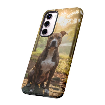 Pitbull Portrait Phone Case | Dog Lover Tough Case, Sunset Forest