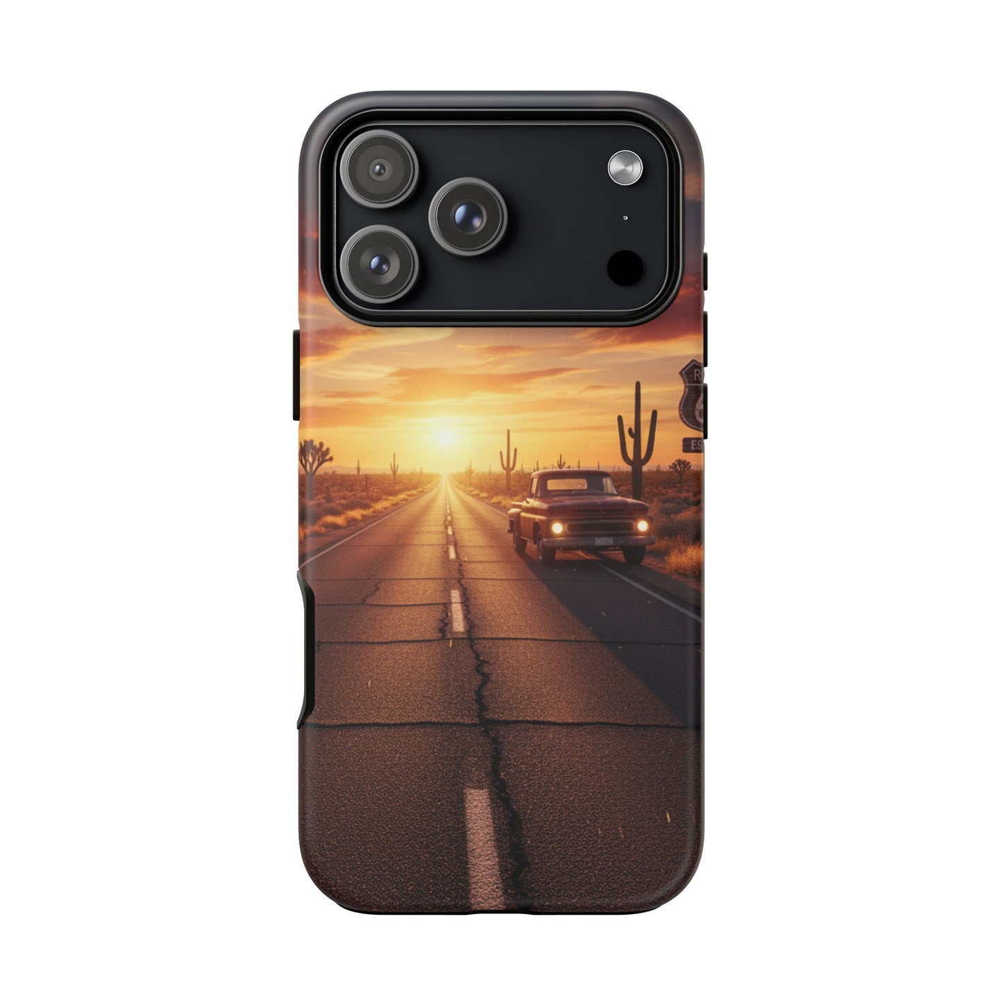 Route 66 Sunset Desert Highway Phone Case – Road Trip Travel Aesthetic Tough Case