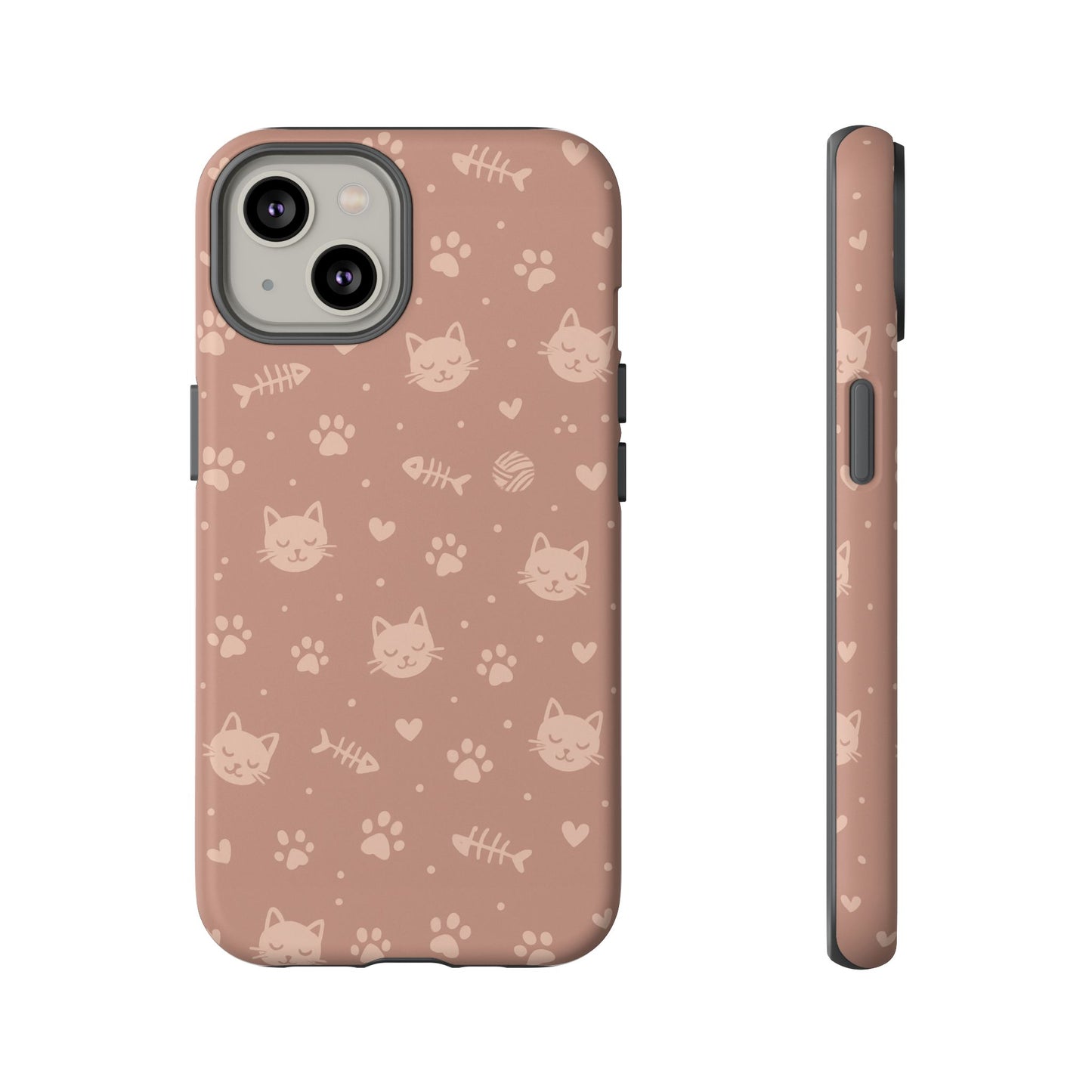 Cute Cat Pattern Phone Case | Paw Prints, Fishbone & Yarn Design Tough Case