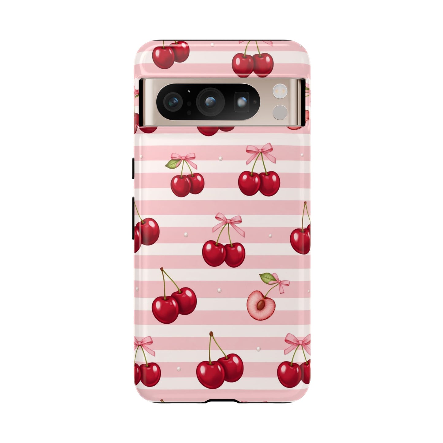 Coquette Cherry Bow Phone Case | Cute Pink Aesthetic Cherry Pattern Tough Case for iPhone & Samsung