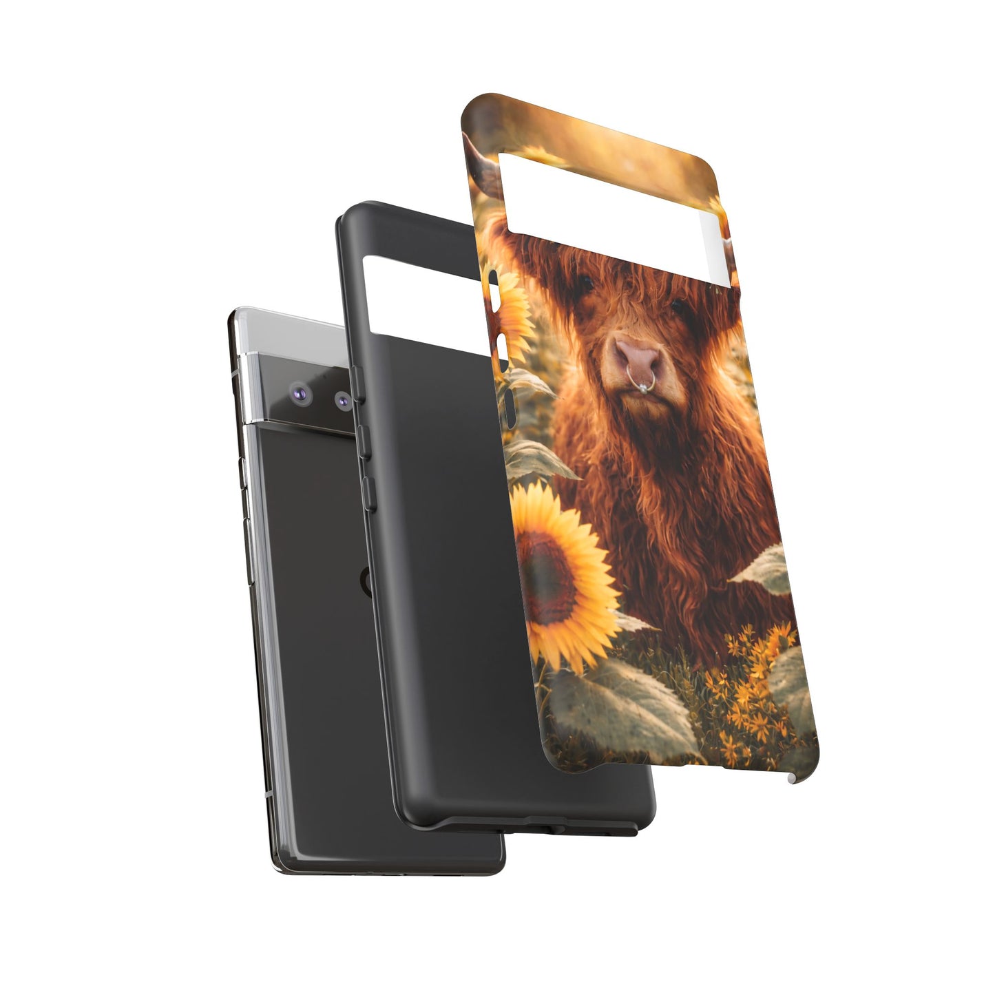 Highland Cow Sunflower Phone Case | Floral Farmhouse iPhone, Samsung Galaxy and Pixel Cover
