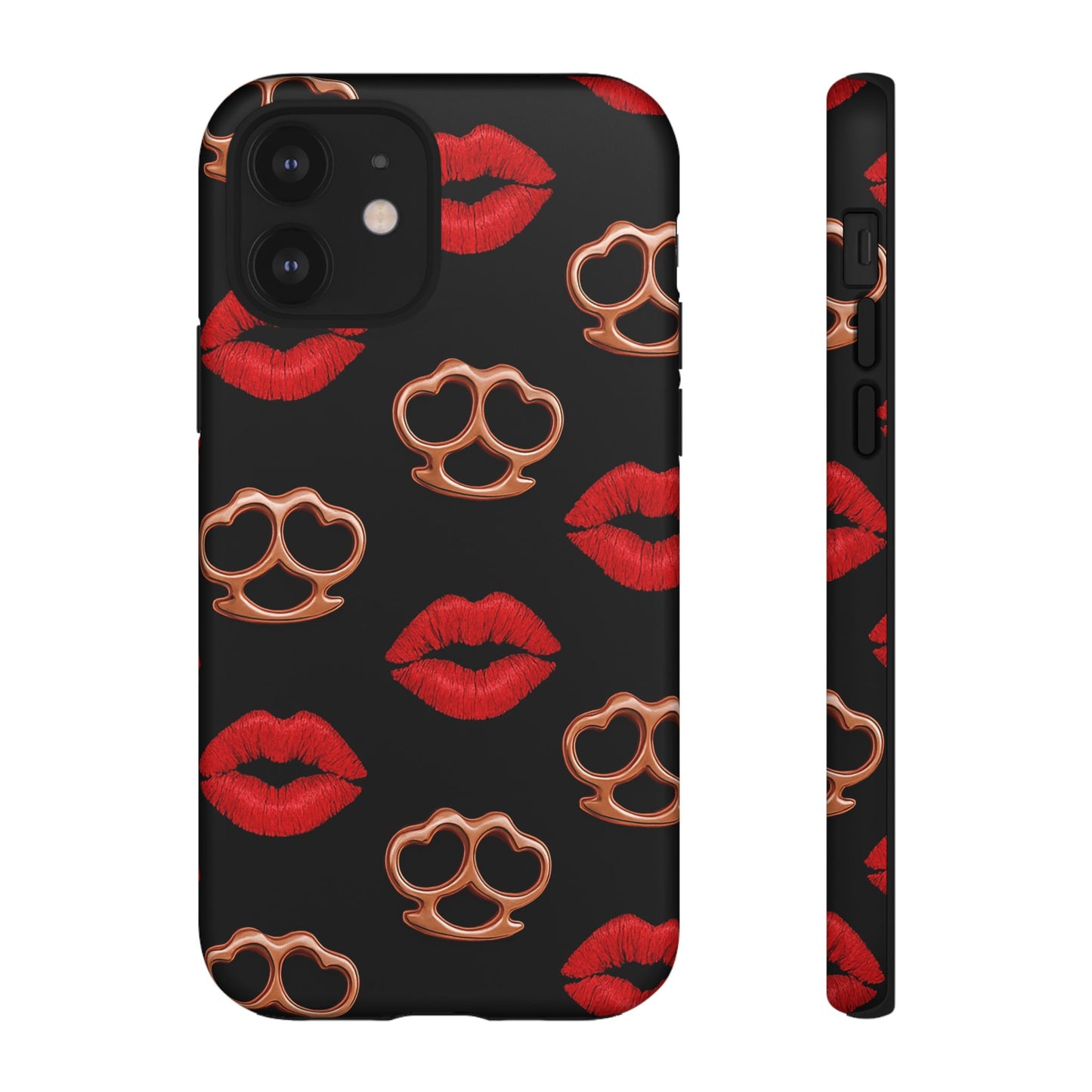Red Lipstick & Knuckle Duster Phone Case | Bold Kiss Print Tough Protective Cover for Iphone, Samsung Galaxy and Pixel