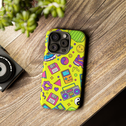 90s Retro Neon Phone Case – Y2K Nostalgia Colorful Icons Tough Protective Case