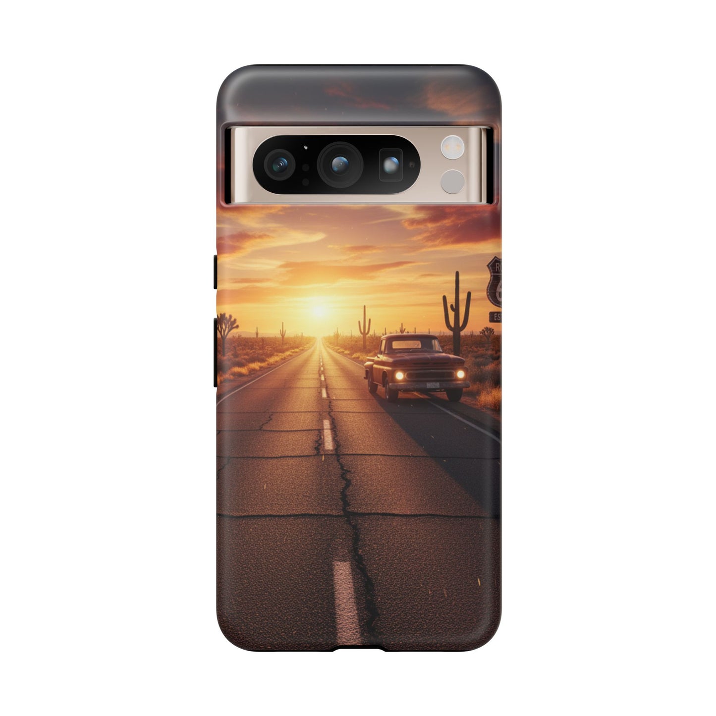 Route 66 Sunset Desert Highway Phone Case – Road Trip Travel Aesthetic Tough Case
