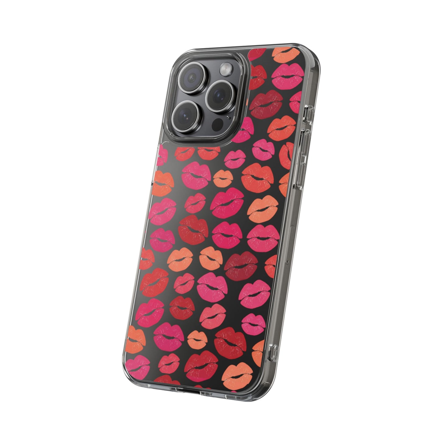 Kiss Print Clear Phone Case | Red Lip Pattern Impact-Resistant Case
