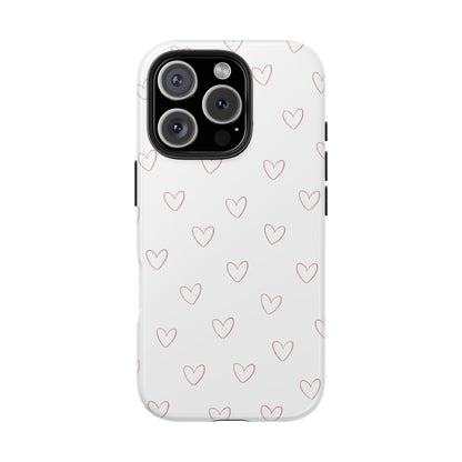 Hand-Drawn Hearts Tough Phone Case | Minimal Pink Heart Pattern