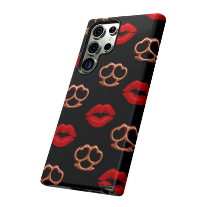 Red Lipstick & Knuckle Duster Phone Case | Bold Kiss Print Tough Protective Cover for Iphone, Samsung Galaxy and Pixel
