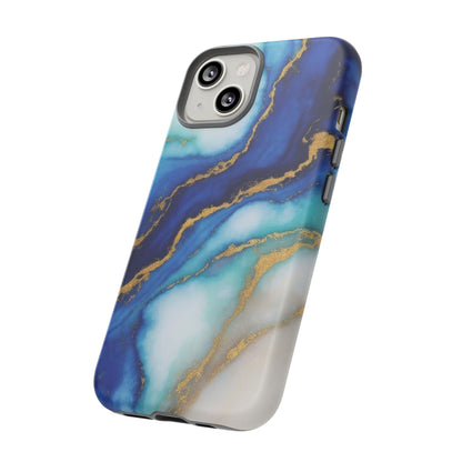 Blue & Gold Marble Phone Case – Luxury Resin Art Tough Case (iPhone, Samsung, Pixel)