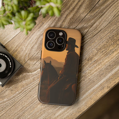 Western Cowboy Sunset Phone Case | Horse Rider Desert Aesthetic Tough Protective Case