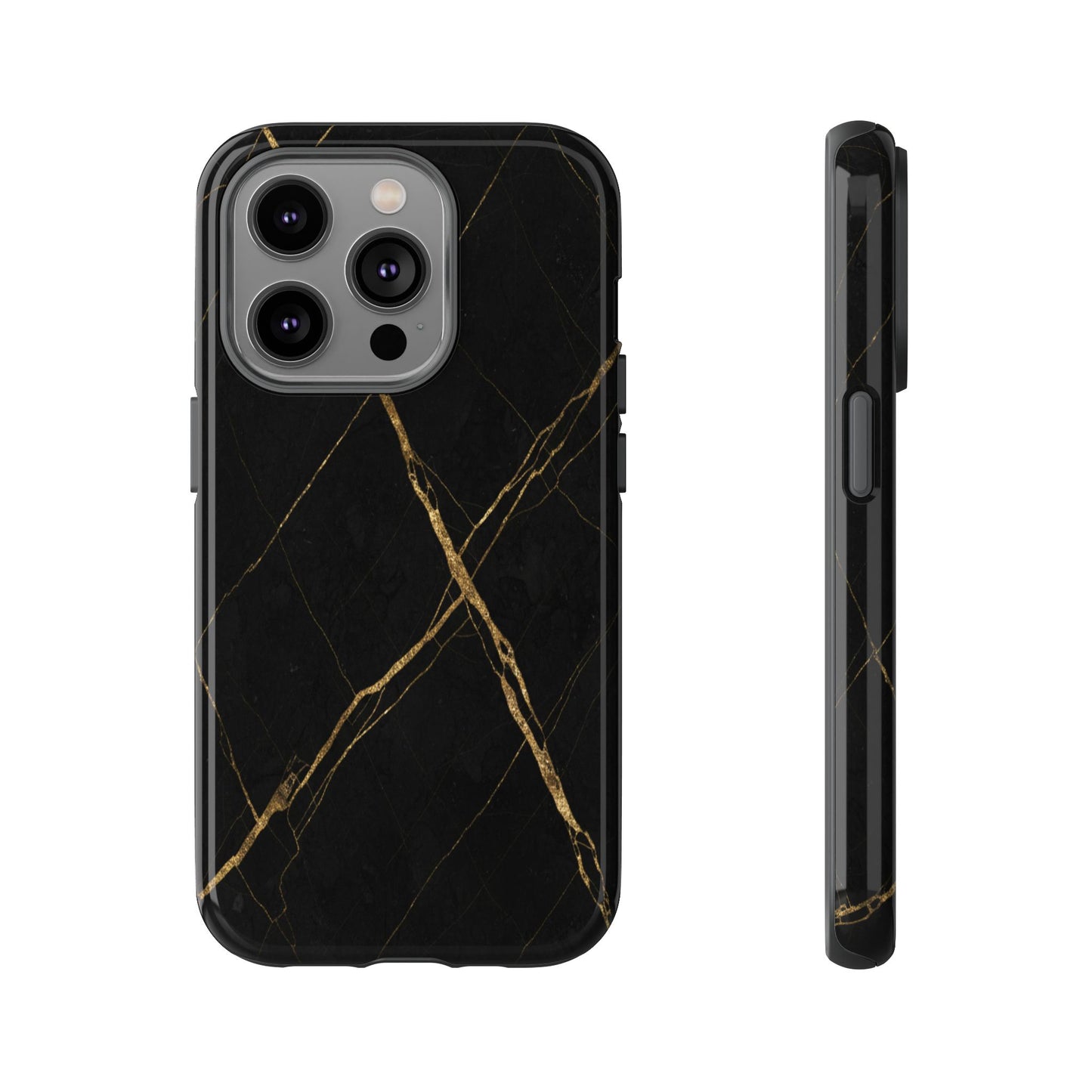 Black Marble Phone Case with Gold Veins – Luxury Minimal Aesthetic Tough Case