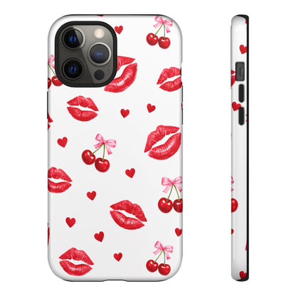 Red Lips & Cherry Phone Case – Y2K Retro Aesthetic Tough Cover