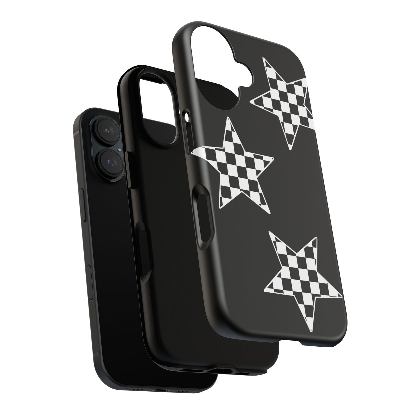 Checkered Star Tough Phone Case – Black Retro Graphic Protective Cover for Iphone, Samsung Galaxy and Pixel