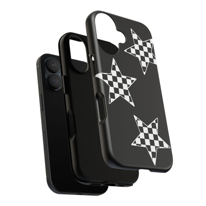 Checkered Star Tough Phone Case – Black Retro Graphic Protective Cover for Iphone, Samsung Galaxy and Pixel