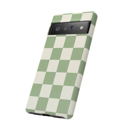 Sage Green Checkerboard Phone Case | Minimal Aesthetic Checkered iPhone & Samsung Tough Case
