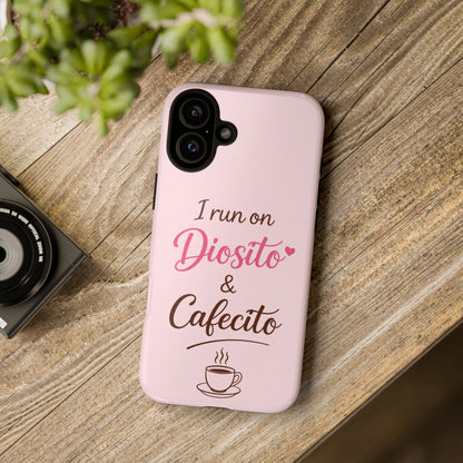 I Run on Diosito y Cafecito Phone Case, Pink Aesthetic Latina Faith Coffee Case, Girly Protective iPhone Samsung Cover