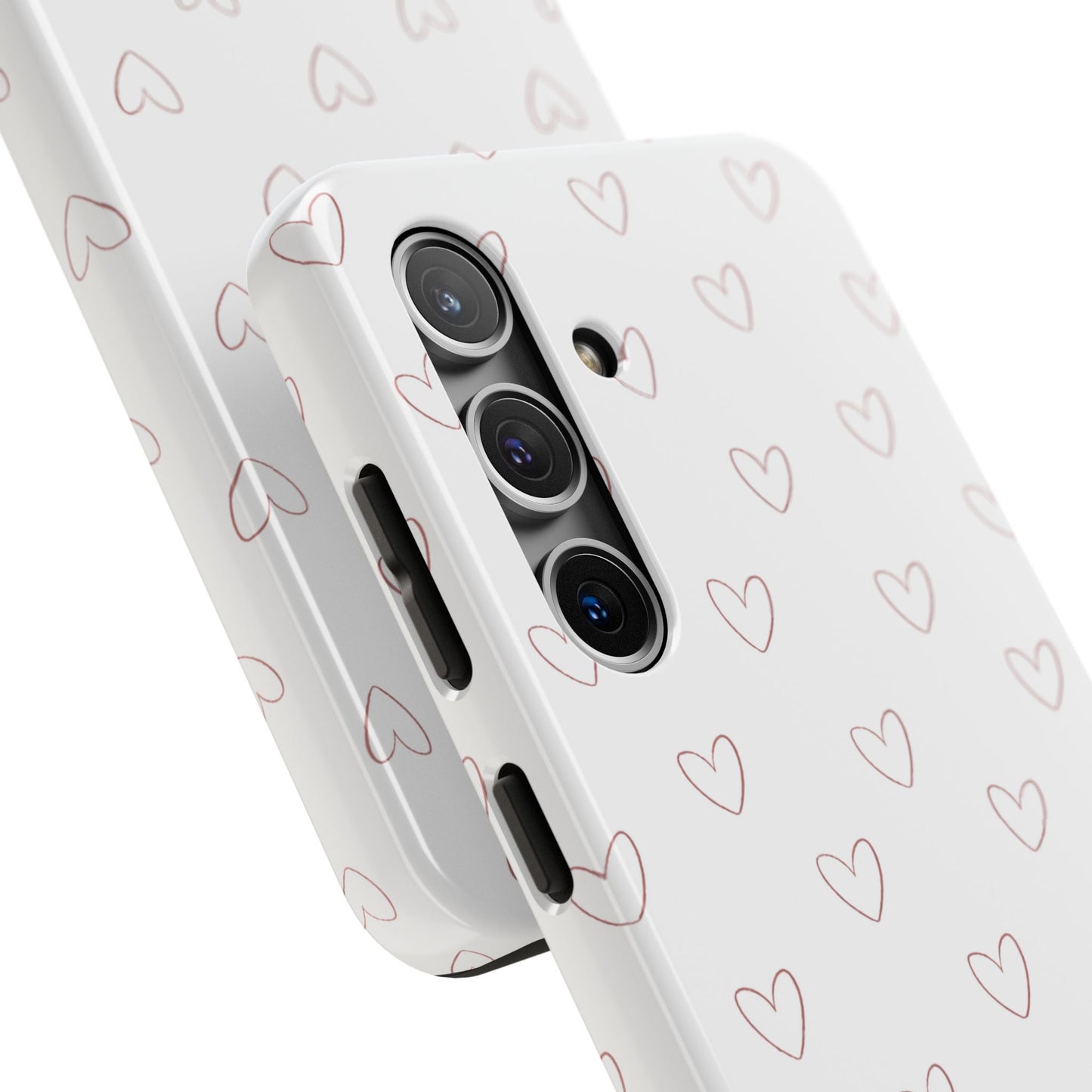 Hand-Drawn Hearts Tough Phone Case | Minimal Pink Heart Pattern