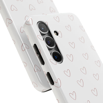 Hand-Drawn Hearts Tough Phone Case | Minimal Pink Heart Pattern