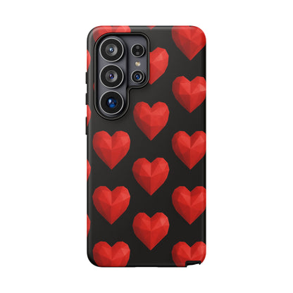 Red Heart Phone Case – Geometric Heart Pattern Tough Case (Black)