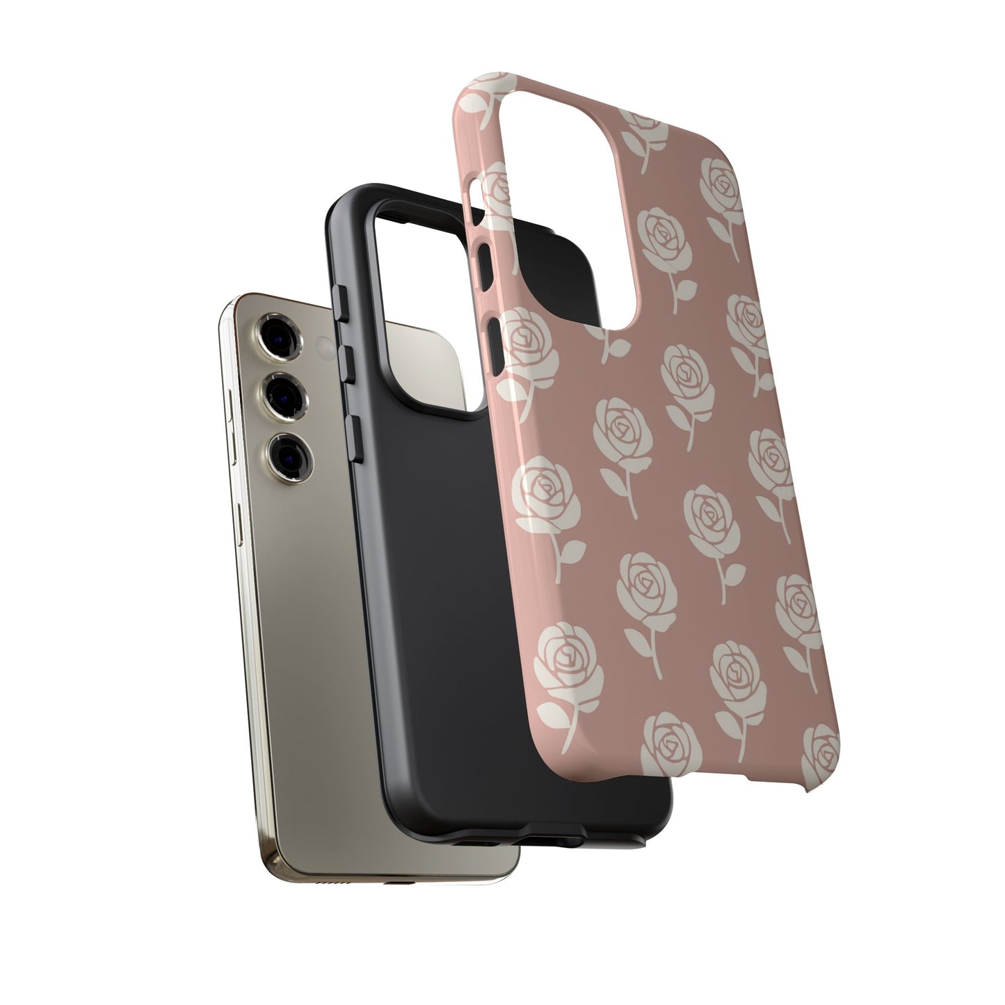 White Rose Pattern Tough Phone Case | Elegant Floral Aesthetic Case for Iphone, Samsung Galaxy and Pixel