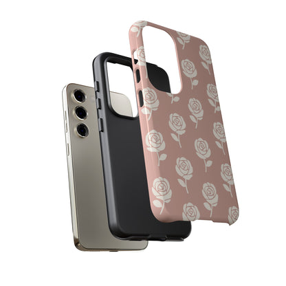 White Rose Pattern Tough Phone Case | Elegant Floral Aesthetic Case for Iphone, Samsung Galaxy and Pixel