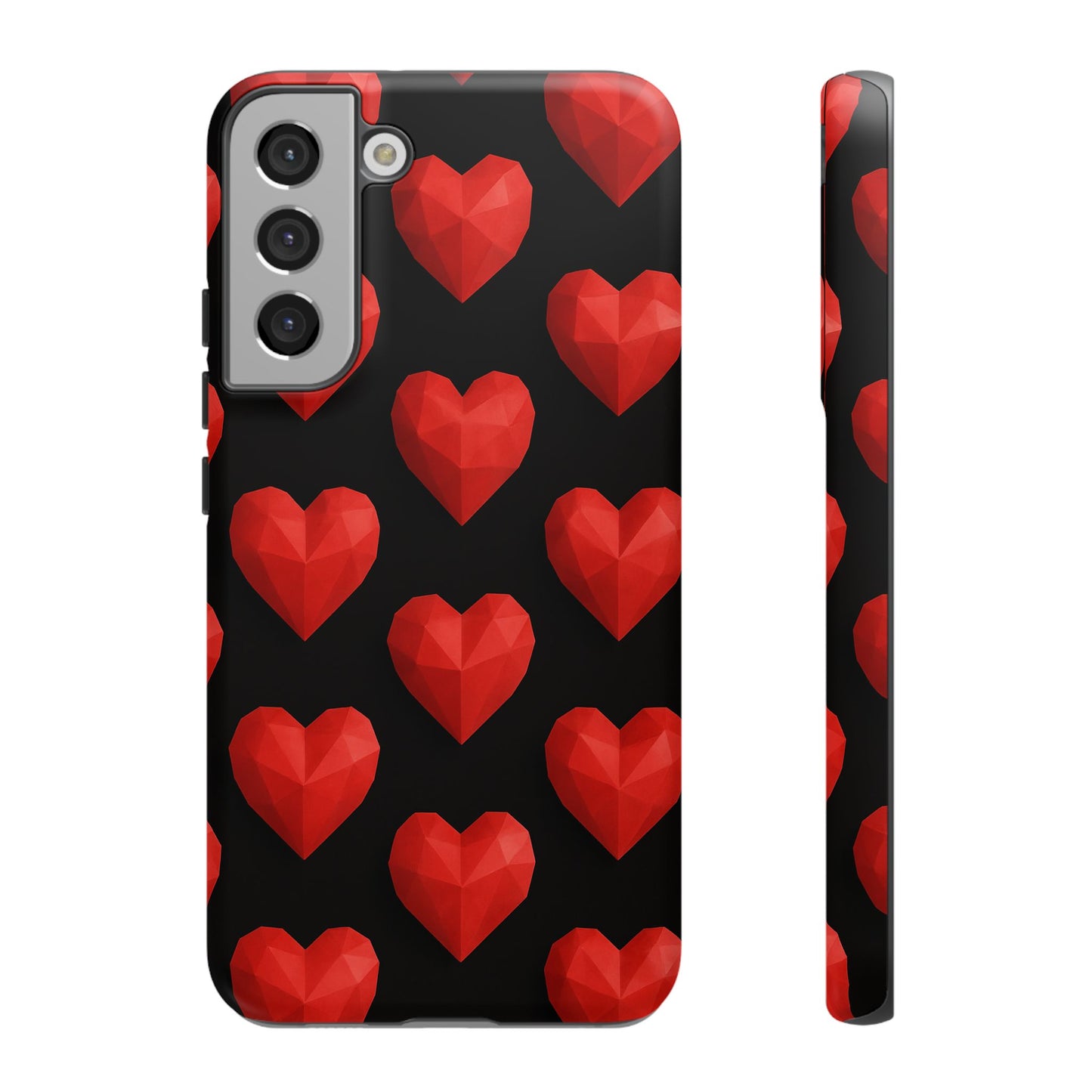 Red Heart Phone Case – Geometric Heart Pattern Tough Case (Black)