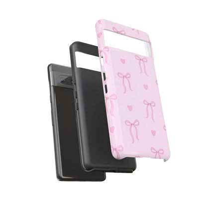 Pink Bow Heart Aesthetic Phone Case – Coquette Cute Tough Cover