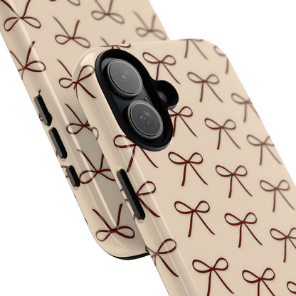 Coquette Bow Phone Case | Neutral Beige Aesthetic iPhone & Samsung Tough Case