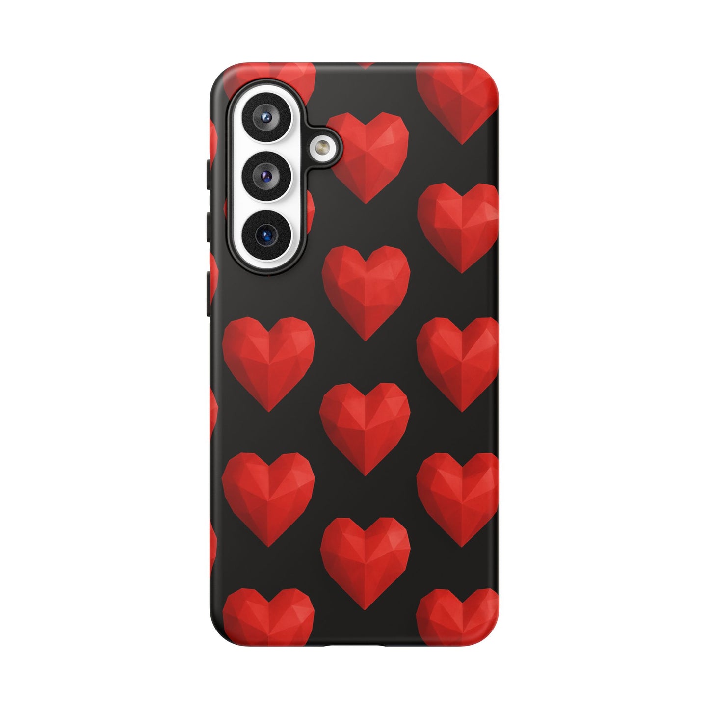Red Heart Phone Case – Geometric Heart Pattern Tough Case (Black)